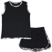 A2Z 4 Kids Girls Vest Top And Shorts 100% Cotton Camouflage Charcoal Taped Trendy Summer Vests Hot Pant Short Outfit Set New Age 5 6 7 8 9 10 11 12 13 Years