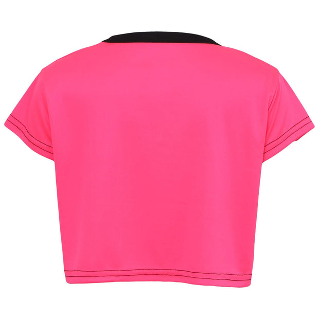 A2Z 4 Kids Black and Neon Pink Crop Top And Shorts Set Contrast Colour Short Sleeves T Shirt Summer Outfit 2 Piece Activewear Girls Age 5-13 years