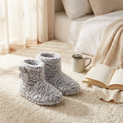 Ladies Slipper Novelty 2 Tone Bootie Plush Warm Winter Knitted Ankle Boots