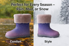 Kids Girls Warm Rain Boots Gradient Faux Fur Lined Waterproof Winter Wellies
