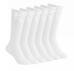 A2Z 4 Kids Girls 6 Pack Plain Knee High Socks With Ribbon Bow School Socks