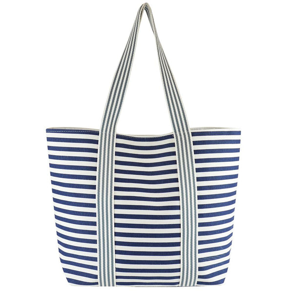 Women Canvas Beach Bag Ladies Blue Striped Shoulder Bag Women Reuseable Tote Bag