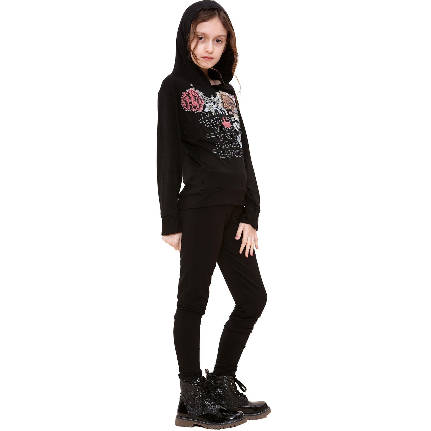 Girls Top Kids Made You Look Print Long Sleeves Hooded Top & Legging Set 5-13 Yr