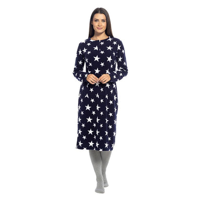 Ladies Fleece Nightie Long Sleeve Dress with Pockets Sizes 10-24