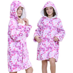 Kids Girls Boys Oversized Hoodie Blue Tartan Printed Snuggle Soft Fleece Blanket