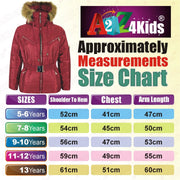 A2Z 4 Kids Kids Girls Jackets Wine Puffer Hooded Stylish Detachable Faux Fur Padded Zipped Belted Slim Fit Warm Coats New Age 5 6 7 8 9 10 11 12 13 Years