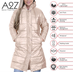 Ladies Adults Long Sleeve Oversized Stone Hooded Quilted Padded Coat Jacket