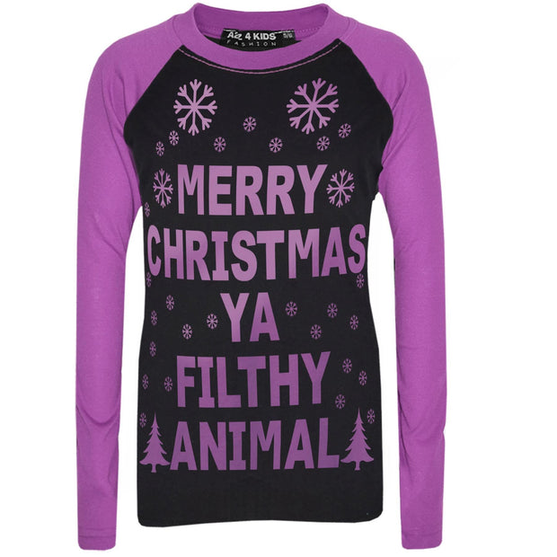 A2Z 4 Kids PJS Girls Boys Merry Christmas Ya Filthy Animal Black & Lilac Print Christmas Pajamas Set Age 2 3 4 5 6 7 8 9 10 11 12 13 Years