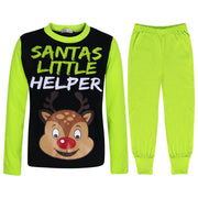 A2Z 4 Kids Girls Boys Pyjamas Santas Little Helper Reindeer Print Stylish Lime Contrast Sleeves Pajamas Xmas Set New Age 2 3 4 5 6 7 8 9 10 11 12 13 Years