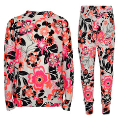 Kids Girls Tracksuit Neon Floral Tropical Print Lounge Suit Bottom Joggers 7-13