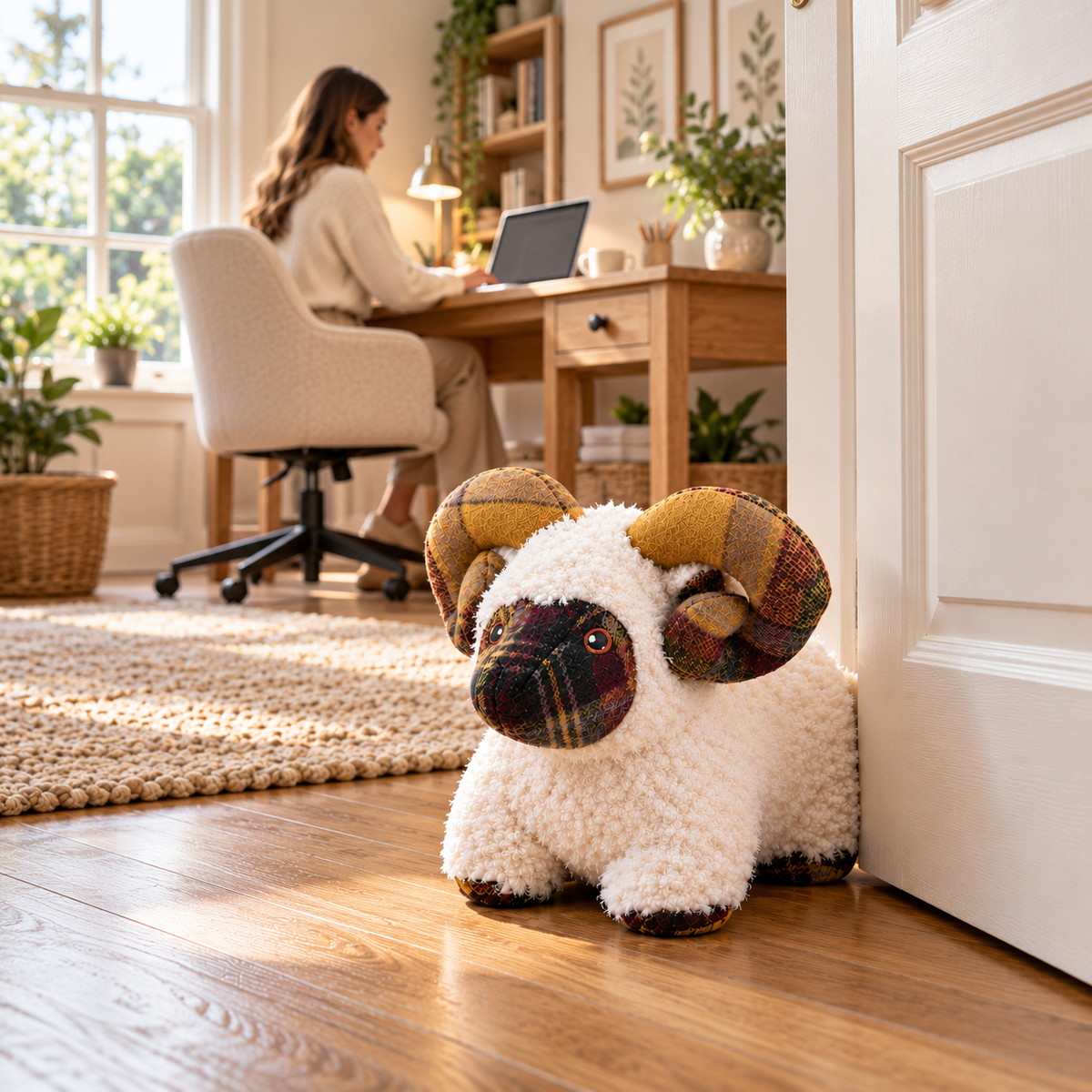 A2Z 1kg Weighted Sheep Door Stopper Plush Novelty Tartan Animal Home Decoration