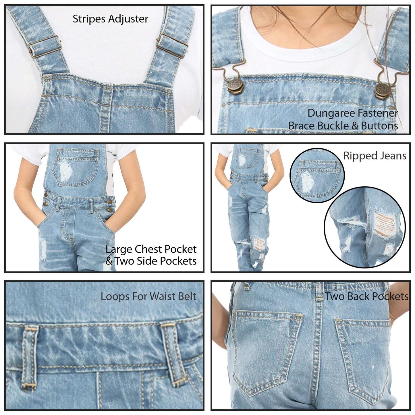 A2Z 4Kids Girls Dungaree Ripped Jeans   Overall All In One Jumpsuit 5-13 Years