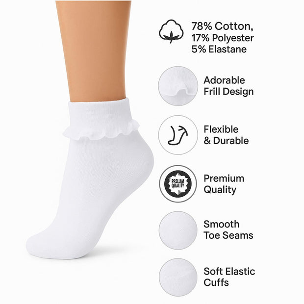 Kids Girls Frilly Lace Ankle Socks 12 Pack Cotton School Party Lace Trim Socks