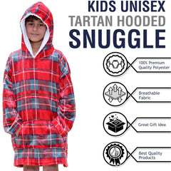 Kids Girls Boys Oversized Hoodie Blue Tartan Printed Snuggle Soft Fleece Blanket