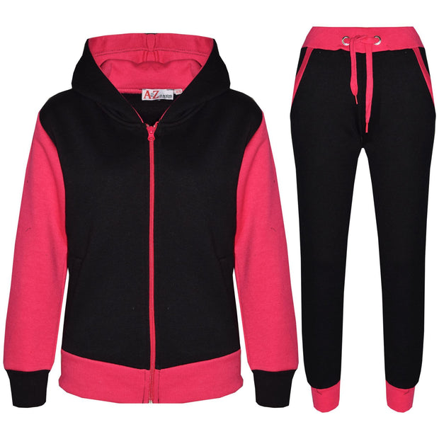 A2Z 4 Kids Girls Pink Plain Tracksuit Contrast Fleece Hoodie with Bottom Joggers Sweatpants Jogging Suit Sports Activewear Outfit Set For Childrens Age 2 3 4 5 6 7 8 9 10 11 12 13 Years