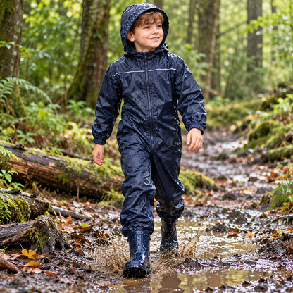 Girls Boys Raincoat Kids Puddle Suit Rainwear Waterproof Hooded Rainsuit 2-13 Yr