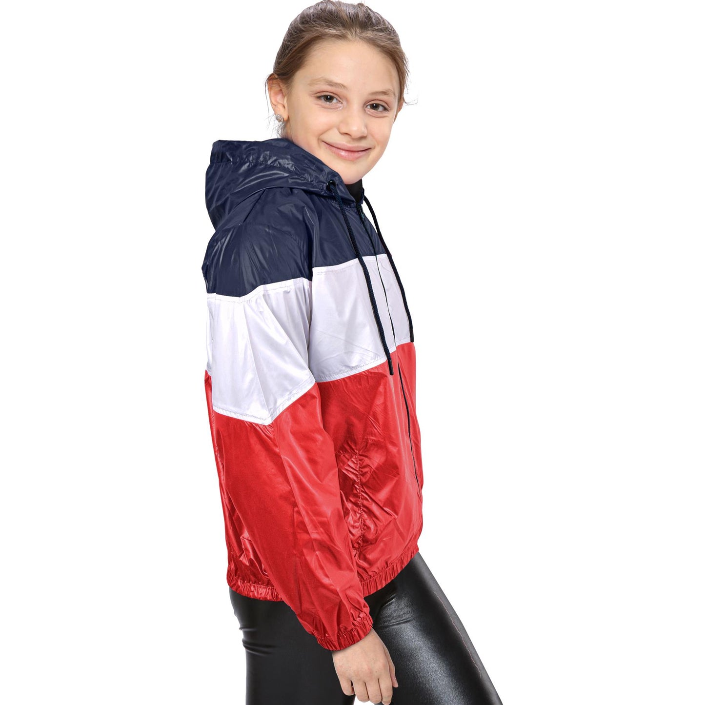 Girls Boys Windbreaker Contrast Hooded Panelled Raincoat Jackets Age 5-13 Years
