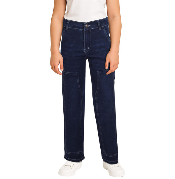 Kids Girls Boys Denim Jeans Stitch Pocket Tailored Fashion Pants With Belt Loops