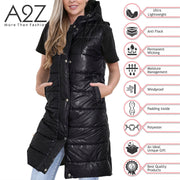 Ladies Sleeveless Gilet Oversized Hooded Quilted Gilet Padded Long Line Coat