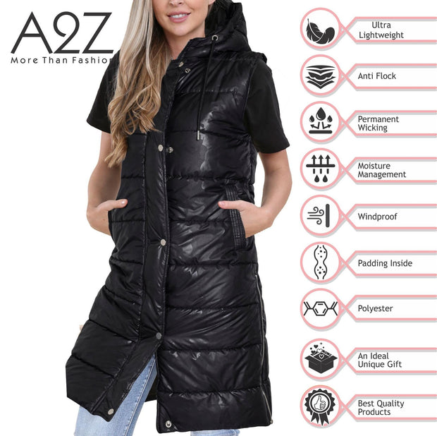 Ladies Sleeveless Gilet Oversized Hooded Quilted Gilet Padded Long Line Coat