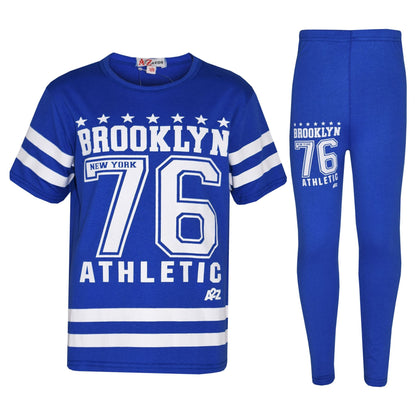 Girls Top Kids Designer's Brooklyn 76 Athletic T Shirt Top & Legging Set 7-13 Yr