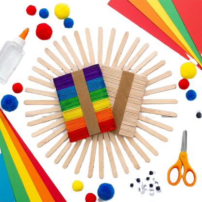 A2Z Assorted Wooden Craft Sticks 100 Pack Colour Popsicle Art Supplies 19cm