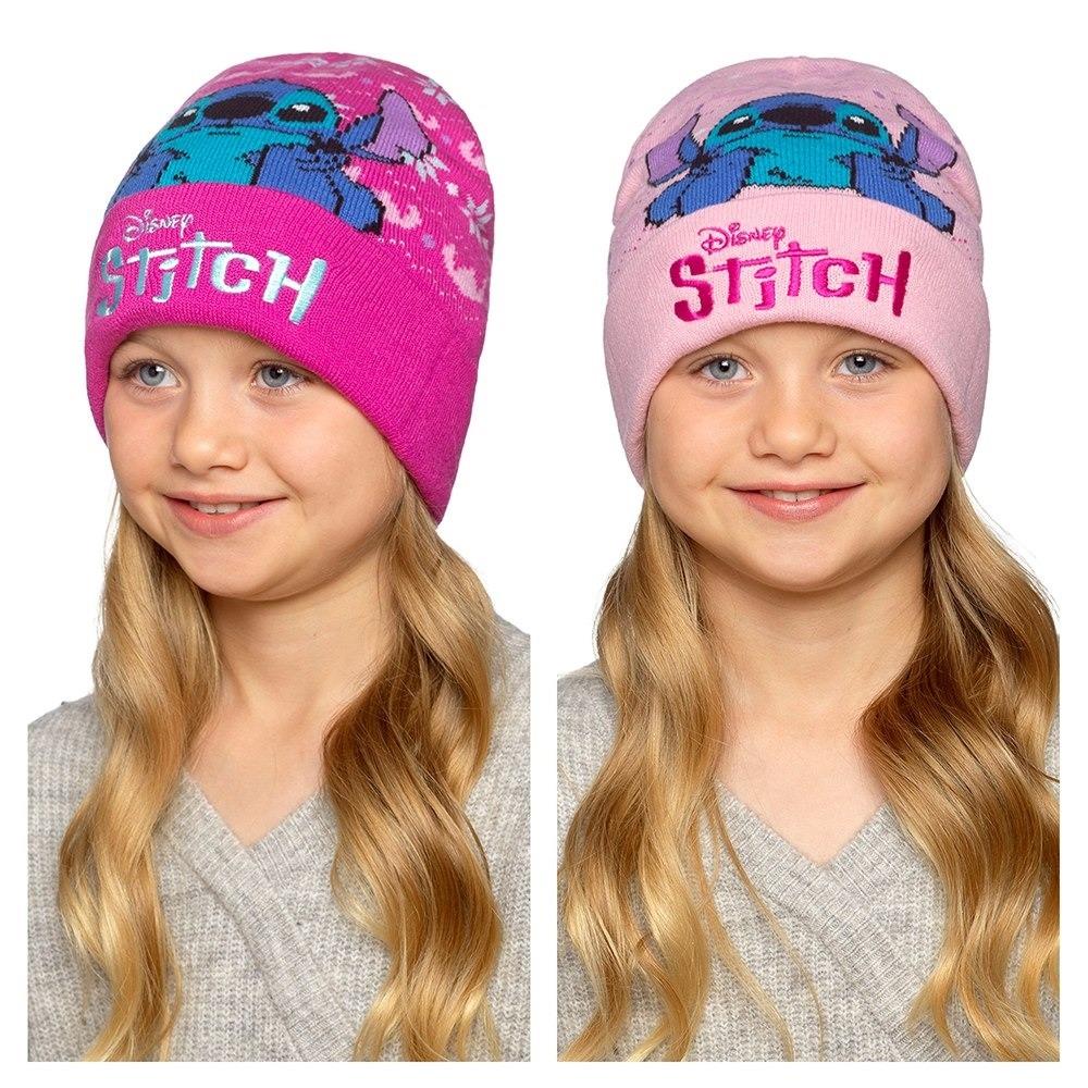Disney Stitch Girls Pink Jacquard Knitted Beanie Winter Hats 2 Pack One Size