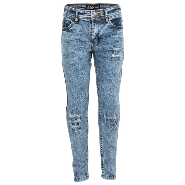 Kids Girls Stretchy Jeans Dark Blue Denim Ripped Tie Dye Print Skinny Jeggings