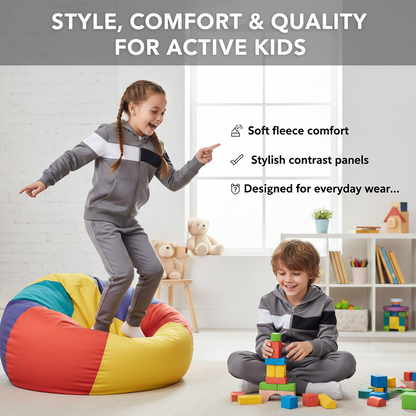 Kids Girls Boys Tracksuit Contrast Panelled Hoodie & Bottom Jogging Suits
