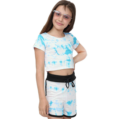 Kids Tie Dye Crop Top & Shorts Set Active Wear Summer Girls Boys Age 5-13 years