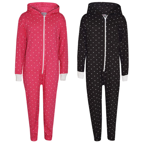 Kids Girls Boys Polka Dot Cotton A2Z Onesie One Piece Hooded Jumpsuit 2-13 Years
