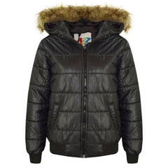 Boys Girls Jackets Kids Maya Faux Fur Hooded Padded Puffer Bubble Coats 5-13 Yrs