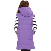 A2Z Kids Girls Down Vest Fashion Oversized Lilac Hooded Quilted Gilet Padded Long Line Vest Jacket Long Sleeveless Coat Urban Winter Wear