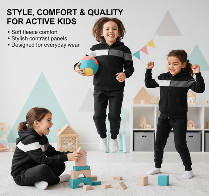Kids Girls Boys Tracksuit Contrast Panelled Hoodie & Bottom Jogging Suits