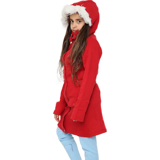 A2Z 4 Kids Red Parka Jacket Faux Fur Hooded Coat Drawstring Waist Fashion Girls Age 5-13 Years