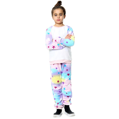 Kids Stars Print Sleeve Pyjamas Sleepsuit Costume For Girls Boys Age 5-13
