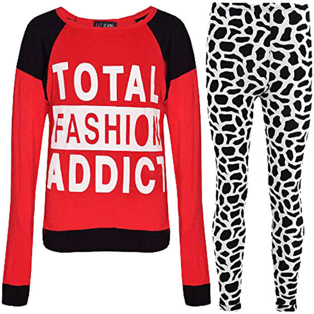 Kids Girls TOTAL FASHION ADDICT Printed Trendy Top & Fashion Legging Set 7-13 Yr