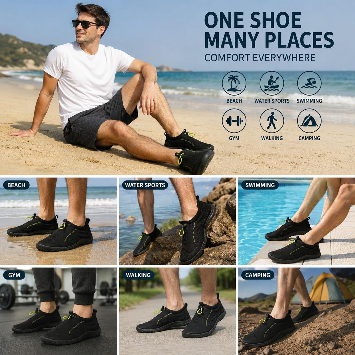 A2Z Mens Aqua Swim Shoes Neoprene Water Beach Pool Footwear UK 7 to 11