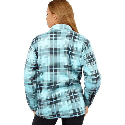 Ladies Shacket Checked Button Down Shirt Jacket Top Oversize Coat For Women