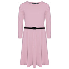 Girls Skater Dress Kids Party Fashion Dresses With Free Belt 3/4 Sleeves 7-13 Yr