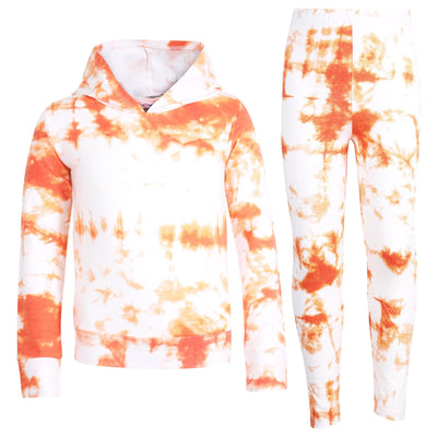 A2Z Kids Tie Dye Hooded Top & Legging Set 2 Piece Orange Active Wear Girls Outfit Set Age 5-13 years