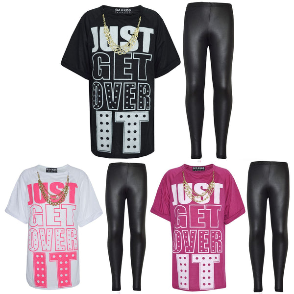 Girls Top Kids Designer's Just Get Over It T Shirt & Fashion Legging Set 7-13 Yr