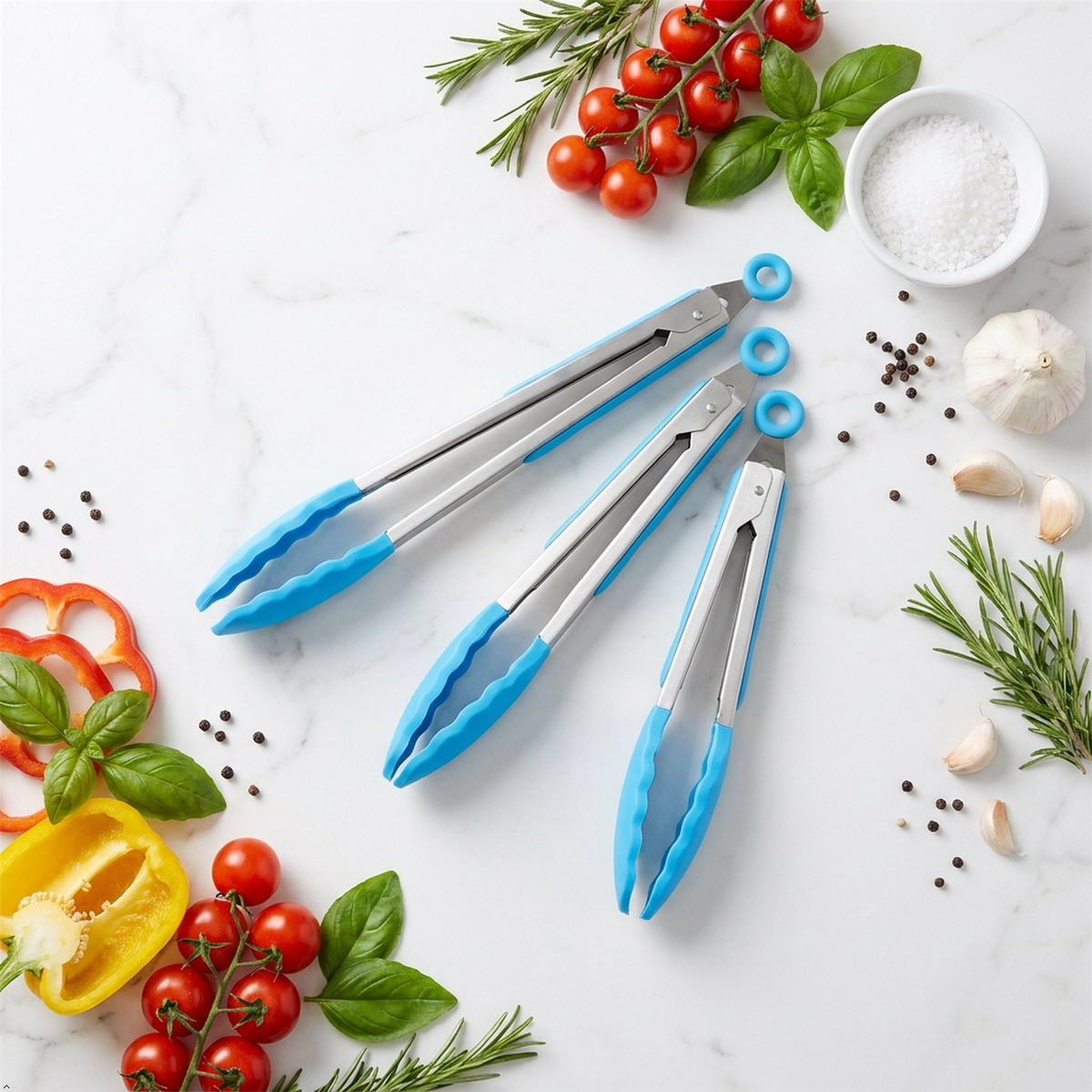 Silicone Grip Tongs Pack of 3 Heat Resistant Kitchen BBQ Cooking Serving Tongs