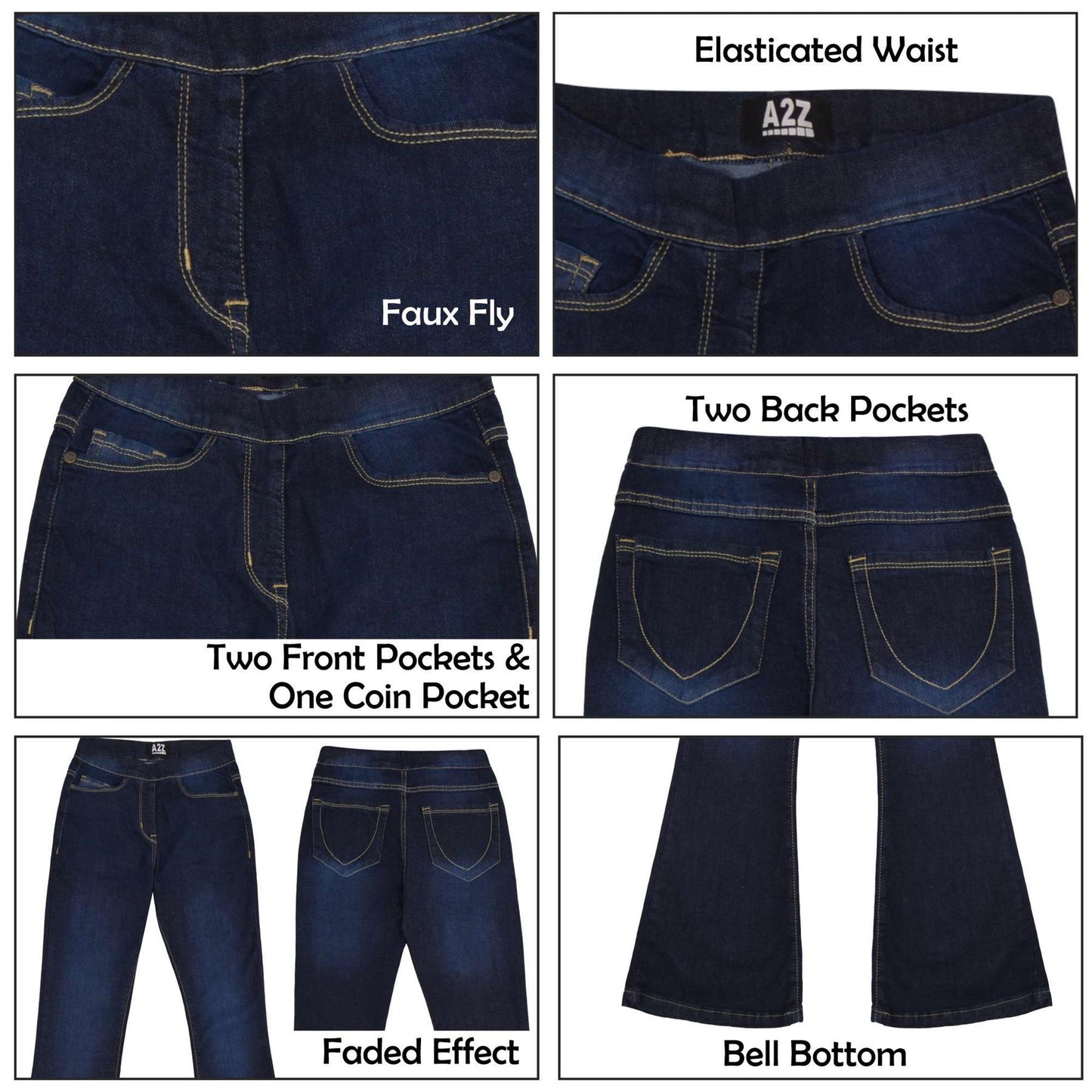 Womens Denim Jeans Comfort Stretch Flared Bell Bottom Fashion Pants For Ladies
