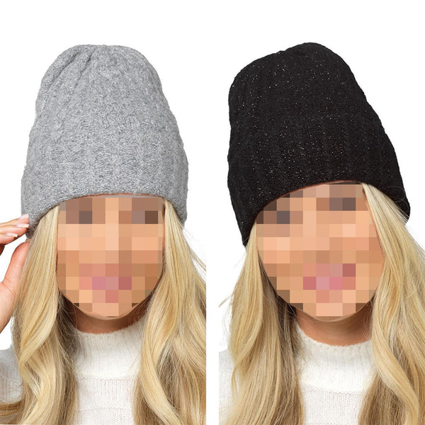 A2Z Ladies Hat Cable Lurex Knitted Beanies Comfortable Winter Warm Women Hats