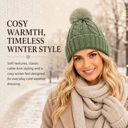 A2Z Ladies Hats Cable Chunky Bobble Knit Pom Pom Winter Warm Cozy Women Caps