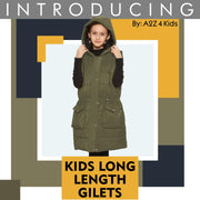 A2Z Kids Girls Down Vest Fashion Oversized Khaki Hooded Quilted Gilet Padded Long Line Vest Jacket Long Sleeveless Coat Urban Winter Wear Age 7-13 Years