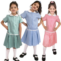Kids Girls 2 Pack Uniform School Zip Up Gingham Dress With Matching Scrunchies