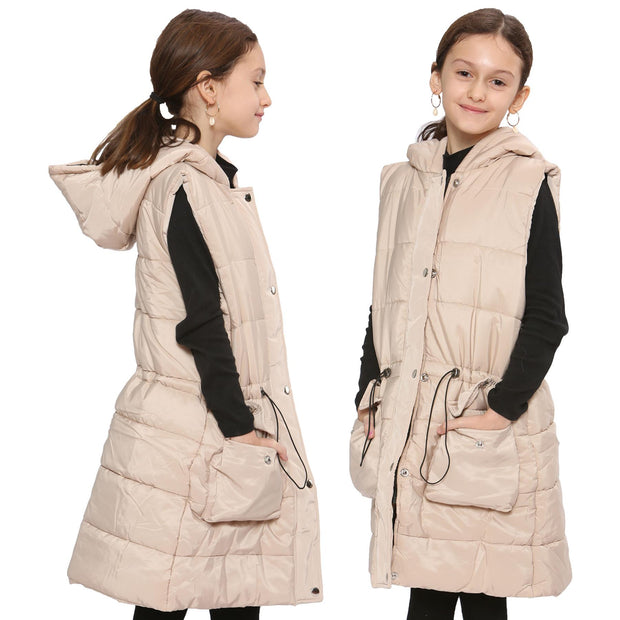 Kids Girls Fashion Oversized Gilet Long Line Jacket Long Sleeveless Coat 7-13 Yr