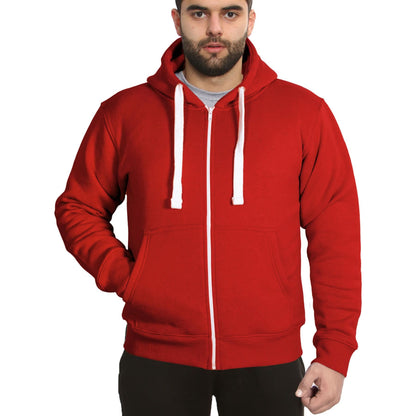 Mens Fleece Plain Zipper Hooded Long Sleeve Sweatshirt For Adults S-4XL